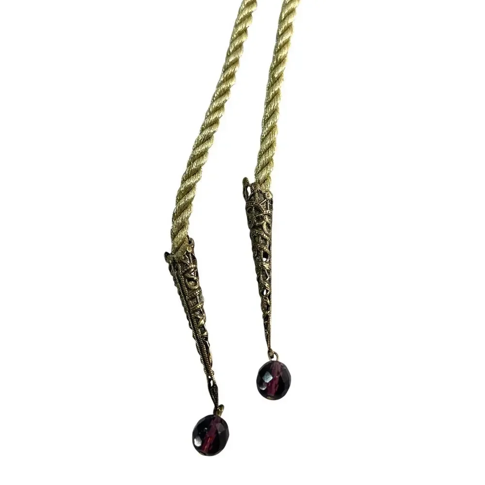 Ornate Burgundy Gold Floral Beaded Curtain Tieback Tassel 20” Single